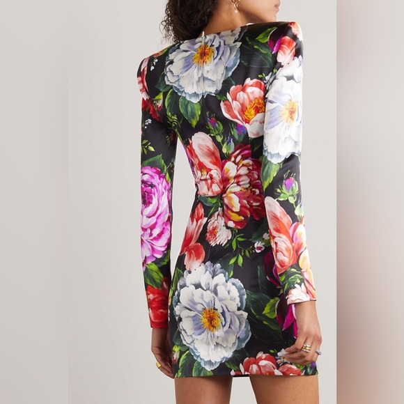 Dolce & Gabbana Floral-Printed Satin Mini Dress size 44 8 NEW long sleeve - Picture 3 of 13